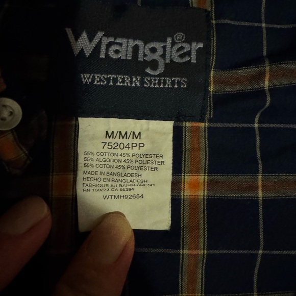 Wrangler Navy and Mustard Plaid Shirt - Picture 2 of 3